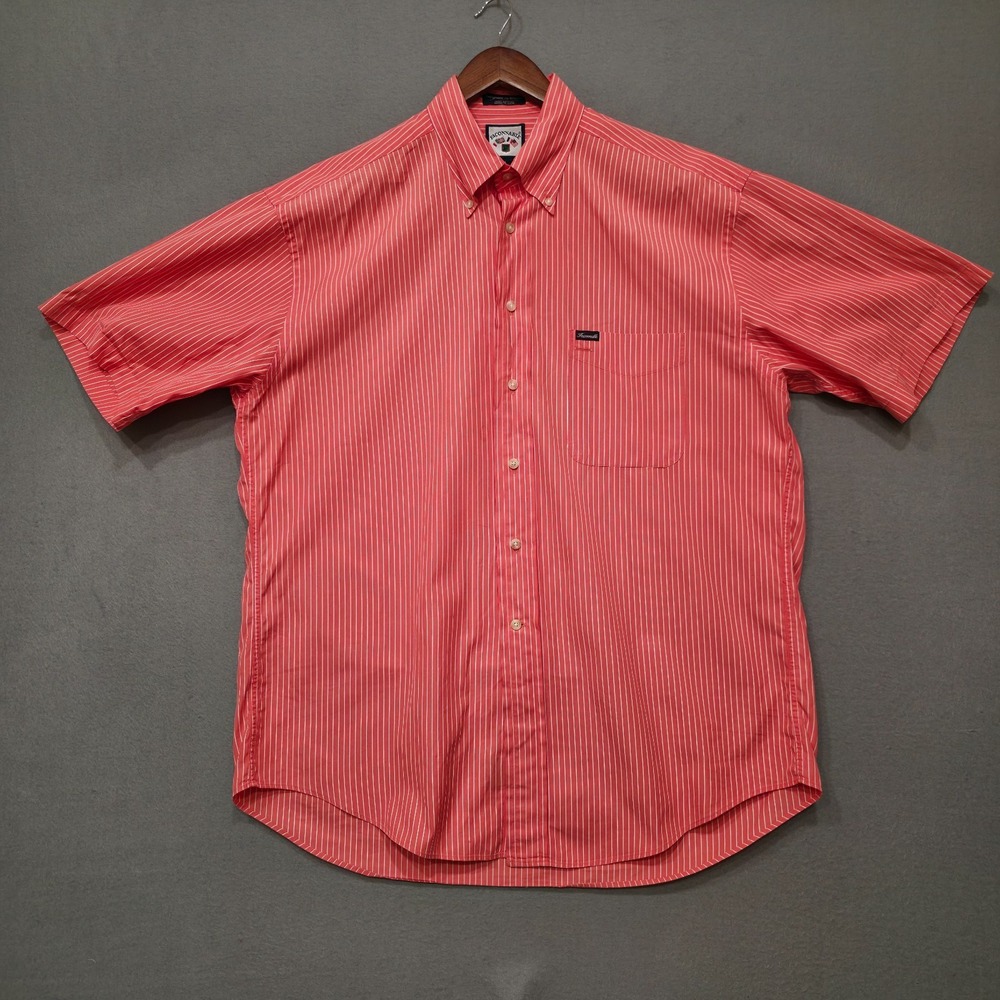 Faconnable‎ Men's Red Striped Short Sleeve Button Up Shirt Size Large USA